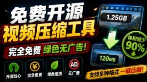 Github开源视频压缩瘦身工具,轻松压缩90%,并保持画质清晰,完全免费绿色无广告!-羽哥资源星球