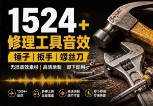 1524个宝藏剪辑无损音效!日常常见工具音效包,含扳手、剪刀、锯, 泵, 斧头,锤子工具等,中文分类-羽哥资源星球